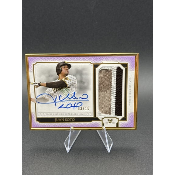 2024 Topps Definitive Collection Juan Soto San Diego Padres Purple /10 Framed Autographed Patch Card #FAPC-JS Baseball C