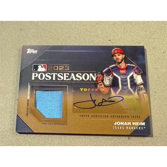 2024 Topps World Champion Autograph Relic Texas Rangers Baseball Card PPAR-JH Jonah Heim SN AU MEM