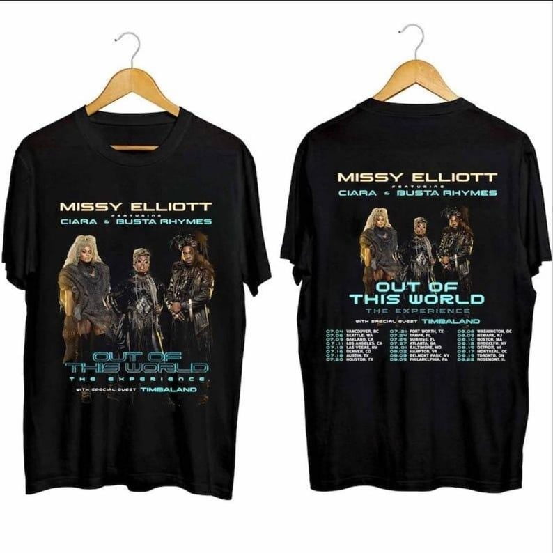 T-shirt Missy Elliott Tour 2024 Unisexe Noir - Personnalisable, Taille XL, Neuf Sans étiquette