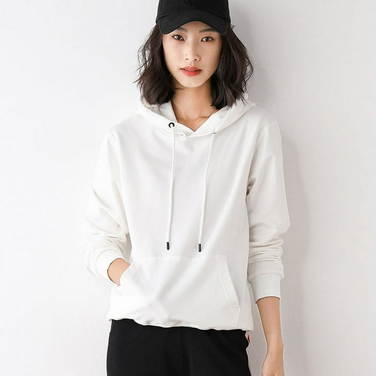 2024 Trendy Pure Cotton Hoodie Women s Long Sleeve Sweatshirt with Hood and Pockets Walmart
