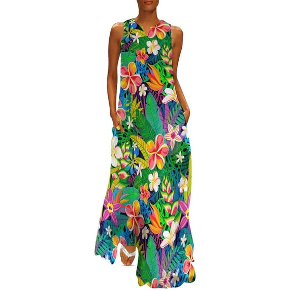 2024 Tropical Floral Dress Summer Colorful Flowers Street Style Casual Long Dresses Women Elegant Maxi Dress Gift Idea