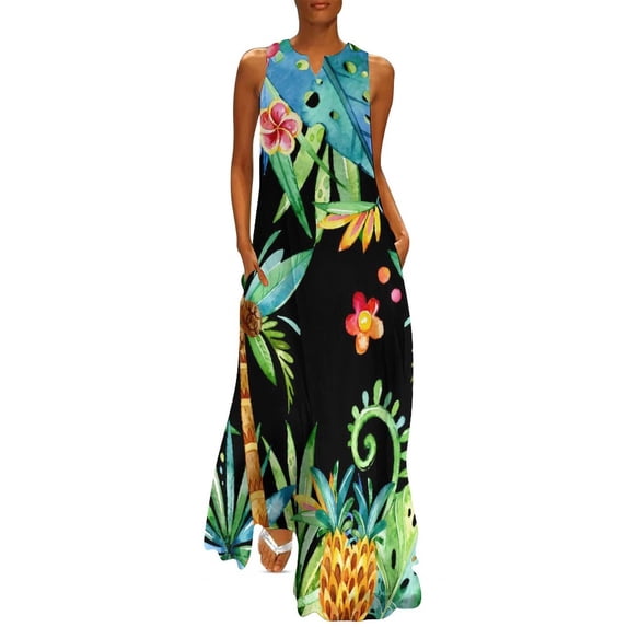2024 Tropical Floral Dress Summer Colorful Flowers Street Style Casual Long Dresses Women Elegant Maxi Dress Gift Idea