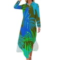 thumbnail image 1 of 2024 Tropical Palm Leaf Chiffon Dress Jungle Print Kawaii Dresses Womens Long Sleeve Street Style V Neck Big Size Casual Dress, 1 of 7