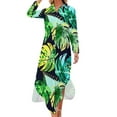 thumbnail image 1 of 2024 Tropical Palm Leaf Chiffon Dress Jungle Print Kawaii Dresses Womens Long Sleeve Street Style V Neck Big Size Casual Dress, 1 of 7