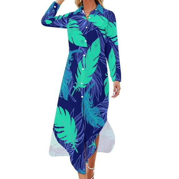 2024 Tropical Palm Leaf Chiffon Dress Jungle Print Kawaii Dresses Womens Long Sleeve Street Style V Neck Big Size Casual Dress