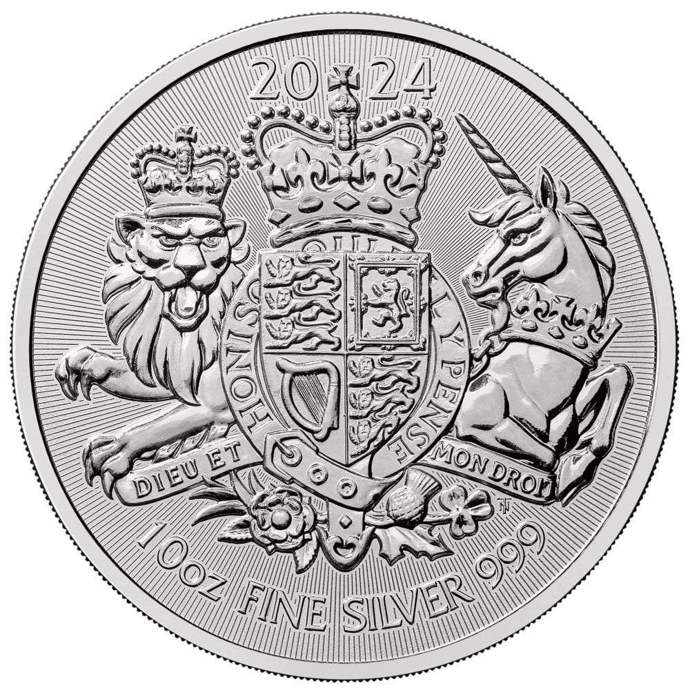 BRITISH ROYAL MINT 2024 U.K. 10 Pound Silver British Royal Arms .999 10 oz BU