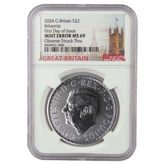 2024 U.K. 2 Pound King Charles lll Silver Britannia 1 oz NGC MS69 Mint Error FDI Great Britain Label
