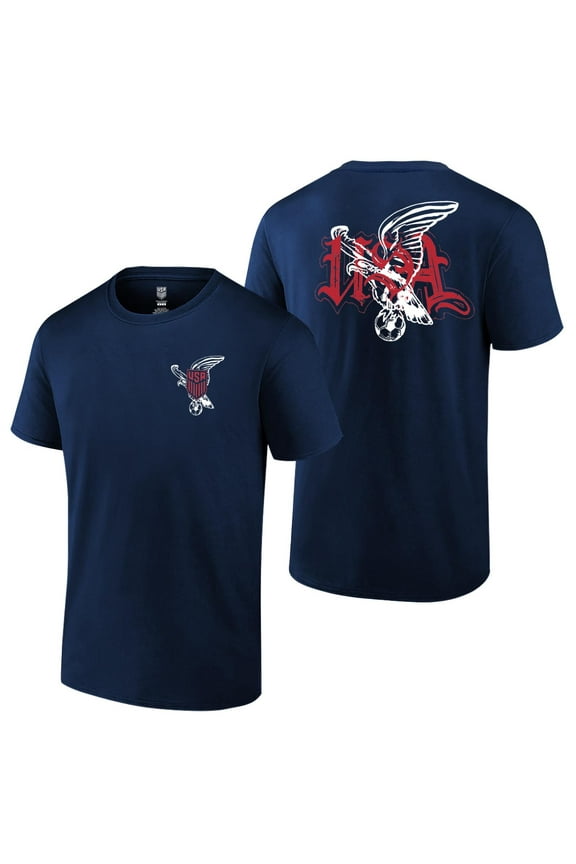 2024 U.S. Soccer USMNT Adult T-Shirt USSF Logo Front / USA with Eagle Back Soccer Tee - Add Name/Number [Navy]