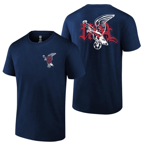2024 U.S. Soccer Federation USMNT Logo Adult T-Shirt USA with Eagle 2 Sides Print Soccer Tee [Navy, Medium]