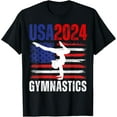 thumbnail image 1 of 2024 USA American Flag Gymnastics Tee Gymnast 4th of July T-Shirt mens t shirt，black，women，funny，misfits，men，journey, 1 of 4