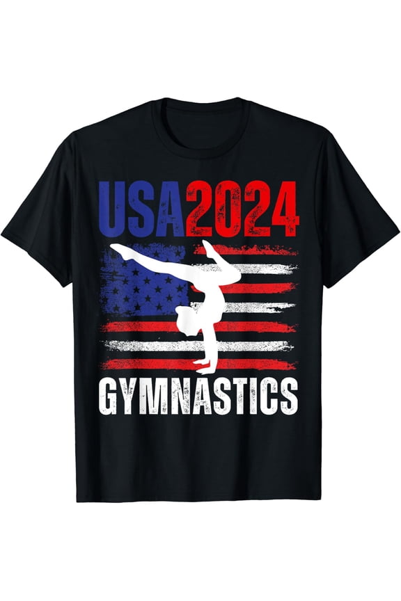 2024 USA American Flag Gymnastics Tee Gymnast 4th of July T-Shirt mens t shirt,black,women,funny,misfits,men,journey