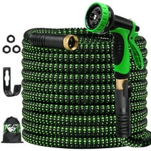 2024 Upgrade 100FT Expandable Garden Hose Water Hose with 10-Function High-Pressure Spray Nozzle, Heavy Duty Flexible Hose, 3/4" Solid Brass Fittings Leakproof Design