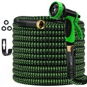 2024 Upgrade 50FT Expandable Garden Hose Water Hose with 10-Function High-Pressure Spray Nozzle, Heavy Duty Flexible Hose, 3/4" Solid Brass Fittings Leakproof Design