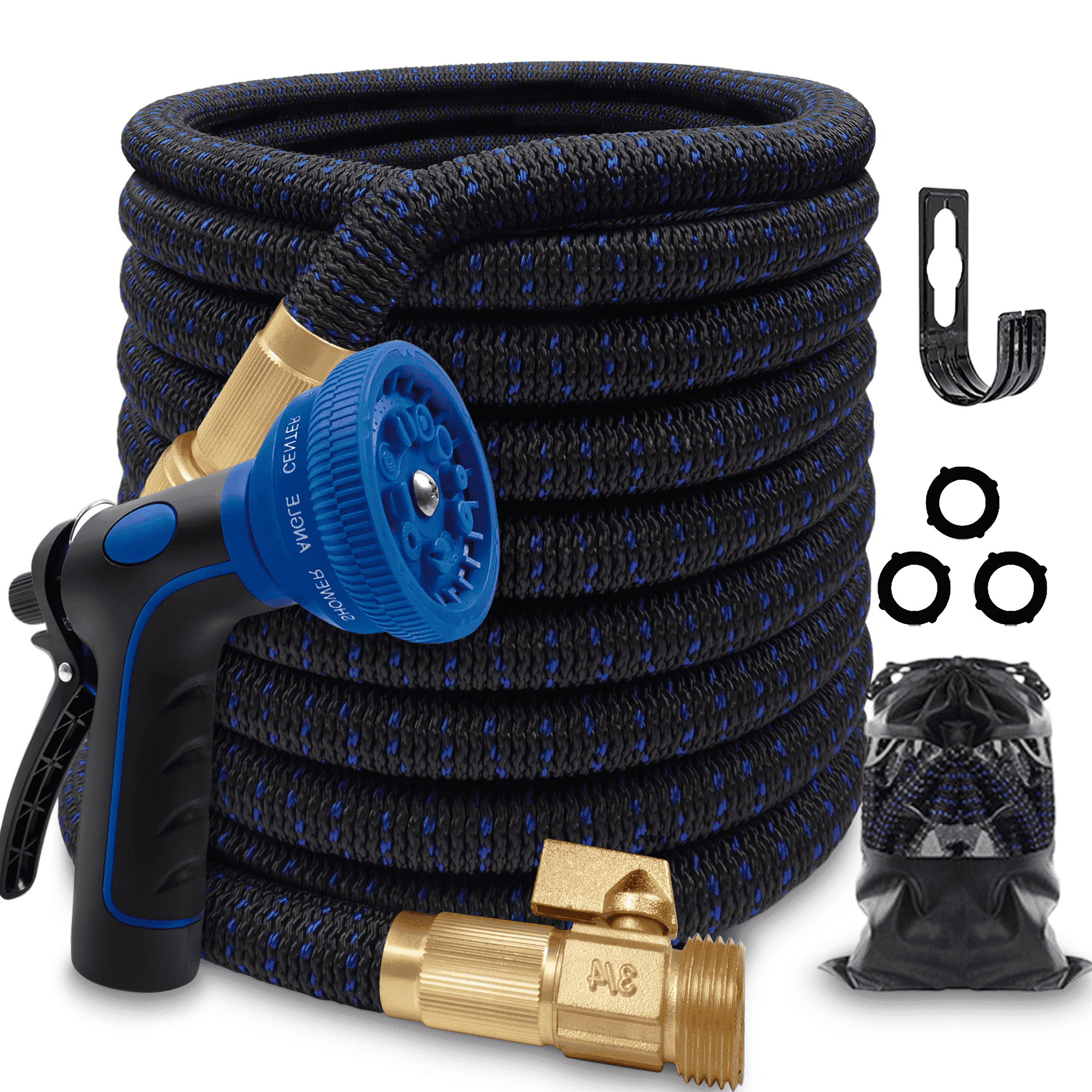 2024 Upgrade 50ft Expandable Garden Hose,Flexible Water Hose with 10 Function Spray Nozzle, Extra Strength 3750D,Car Wash Hose with 3/4" Solid Brass Connector Blue