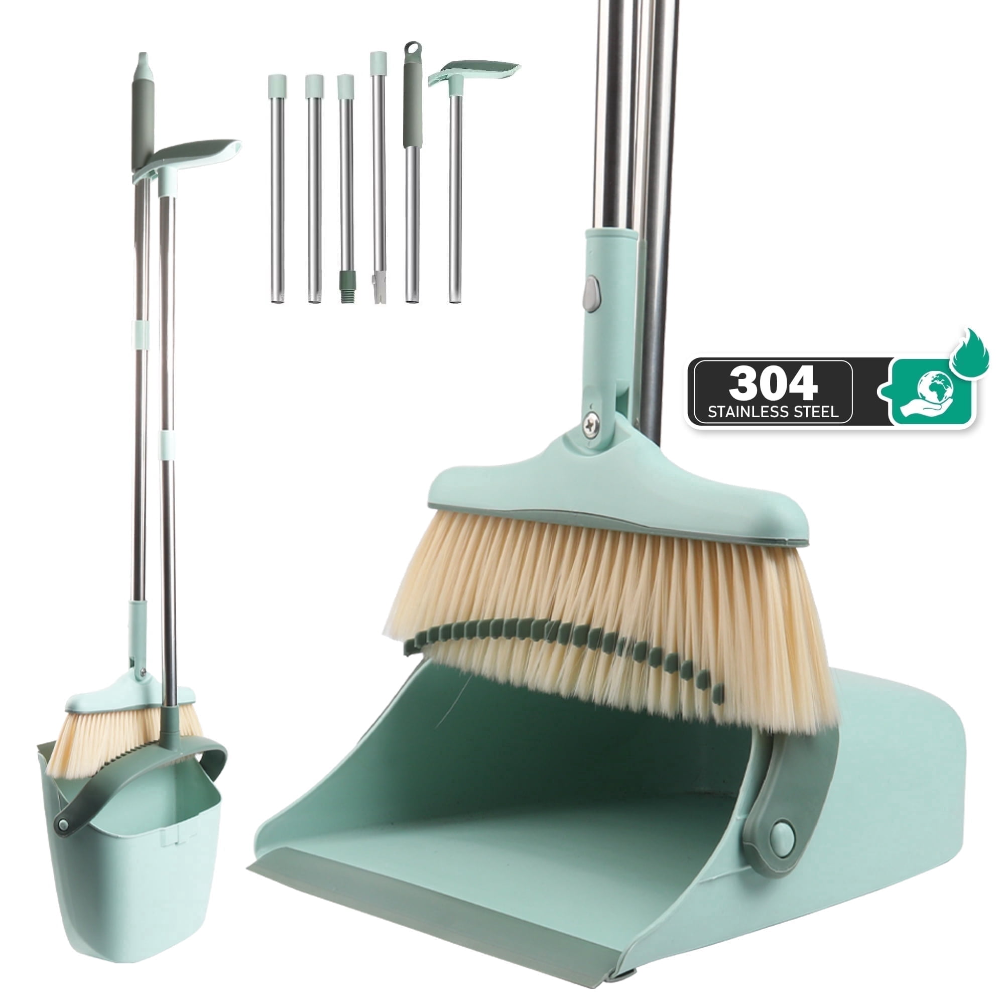 JUNLIN Upgrade 58.1''Broom and Dustpan Set for Home, Broom and Dustpan Combo for Home Office, Stand up Broom and Self-Cleaning with Dustpan Teeth,Green - Walmart.com