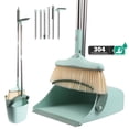 thumbnail image 1 of JUNLIN Upgrade 58.1''Broom and Dustpan Set for Home, Broom and Dustpan Combo for Home Office, Stand up Broom and Self-Cleaning with Dustpan Teeth,Green, 1 of 12