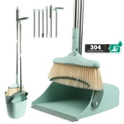 2024 Upgrade 58.1''Broom and Dustpan Set for Home, Broom and Dustpan Combo for Home Office, Stand up Broom and Self-Cleaning with Dustpan Teeth,Green