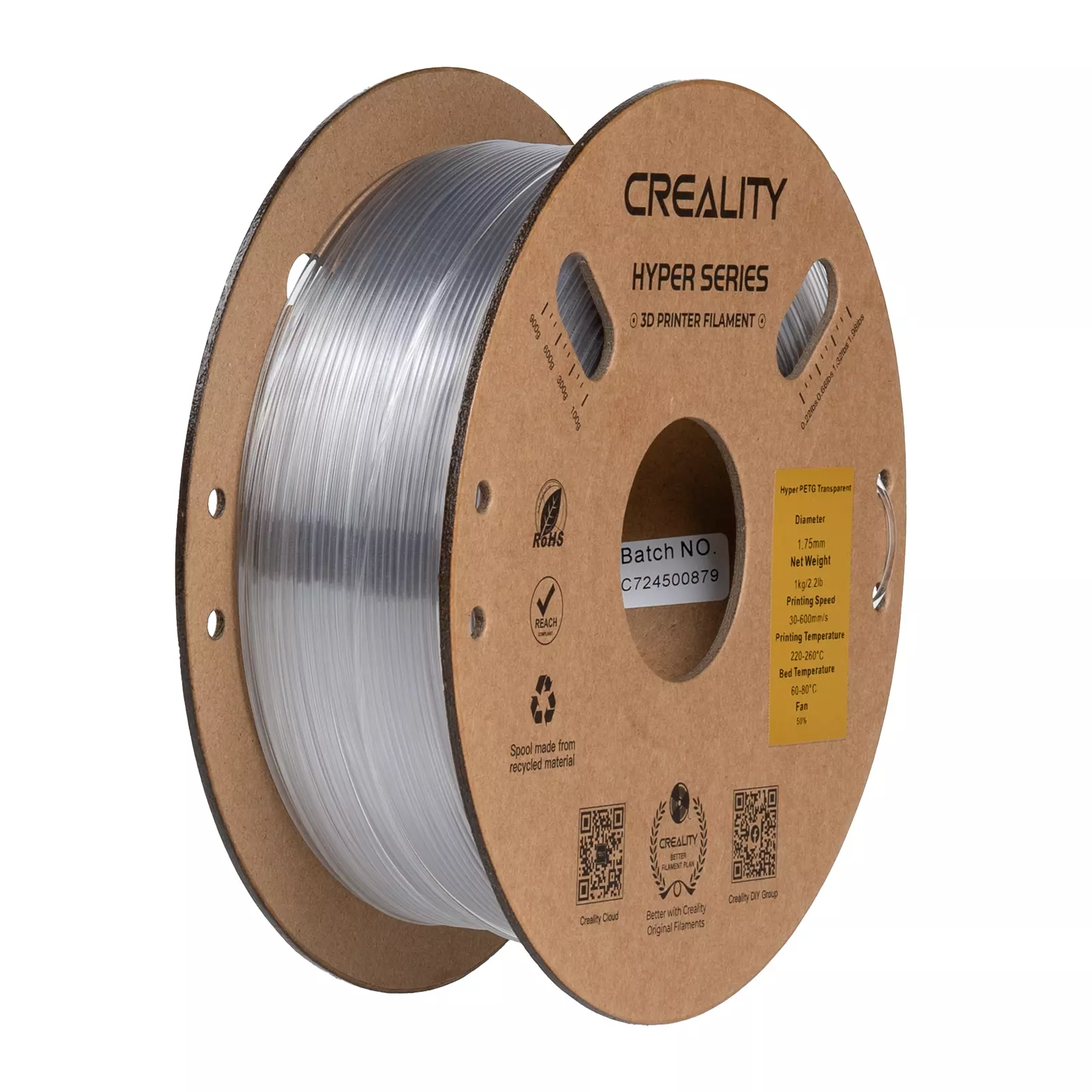 New Creality Hyper PETG Filament High Speed 600mm/s 3D Printer Filament for Halloween DIY-Clear