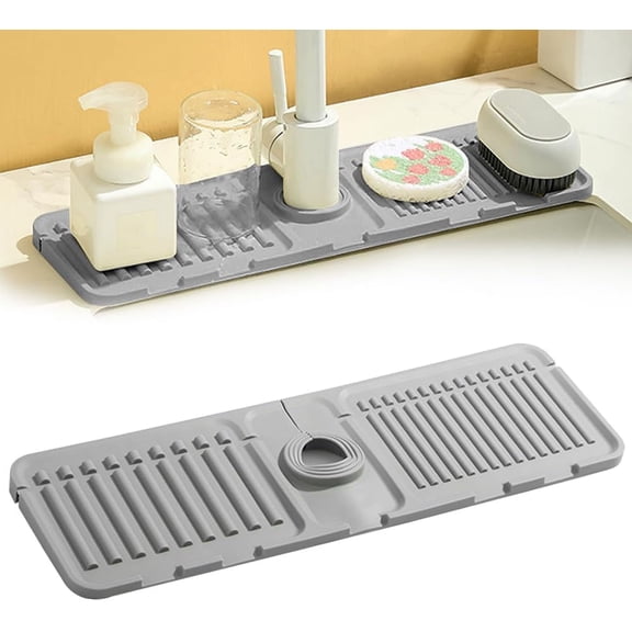 2024 Upgrade Faucet Mat for Kitchen Sink, Kitchen Sink Silicone Draining Mat Fast Drying Stone Sink Tray, Sink Protectors Sink Faucet Mat Guard for Kitchen Bathroom Sink (Beige, 17.5 In)