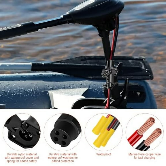 2024 Upgrade Trolling Motor Plug and Receptacle 12-24V Quick Connect Socket for Marine Kayak Boat, 4 Wire 10 Gauge Male Female Trolling Motor Connector with Butt