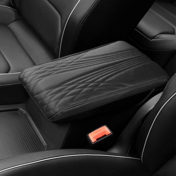 2024 Upgrade Universal Style Memory Cotton Car Armrest Box Pad,New Leather Car Armrest Box Pad Car Center Console Cover Pad,Vehicle Seat Box Cushion Protector for SUV Truck (Black, Angle Pattern)