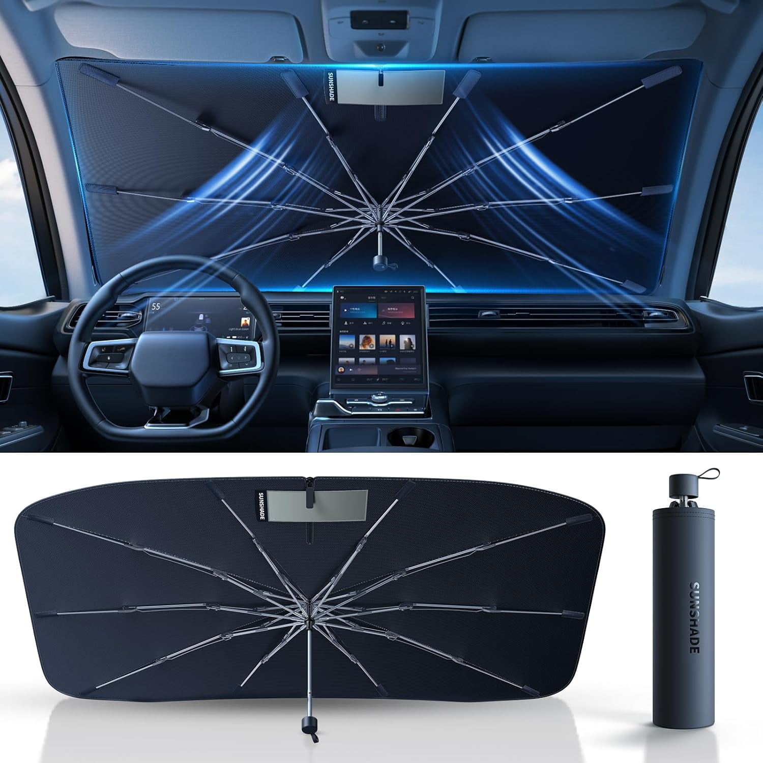 [2024 Upgrade] Windshield Sun Shade Umbrella for Car[WorldClass