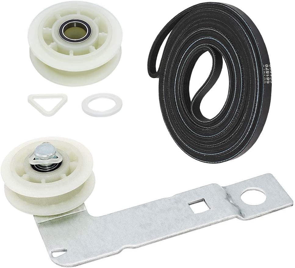 (2024 Upgraded Ball Bearings) 661570 & 279640 W10837240 Dryer Idler Pulley Assembly with Bracket and Drum Belt Compatible Whirl-Pool Replaces 3387372 PS11726337 W10547287 by Romalon