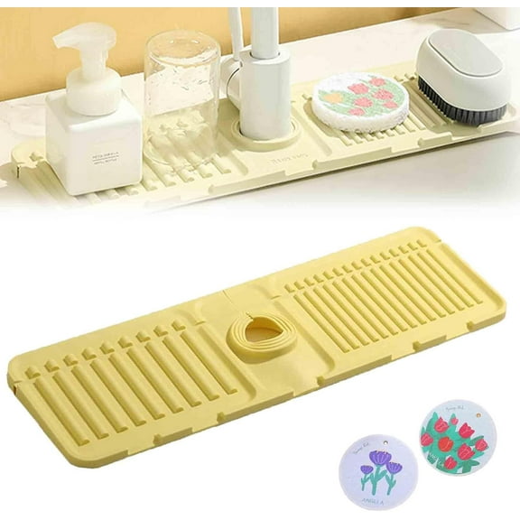 2024 Upgraded Kitchen Sink Splash Guard Silicone Draining Mat, Faucet Mat for Kitchen Sink, Tidy Splash Faucet Guard for Kitchen Bathroom Sink Area (Green)