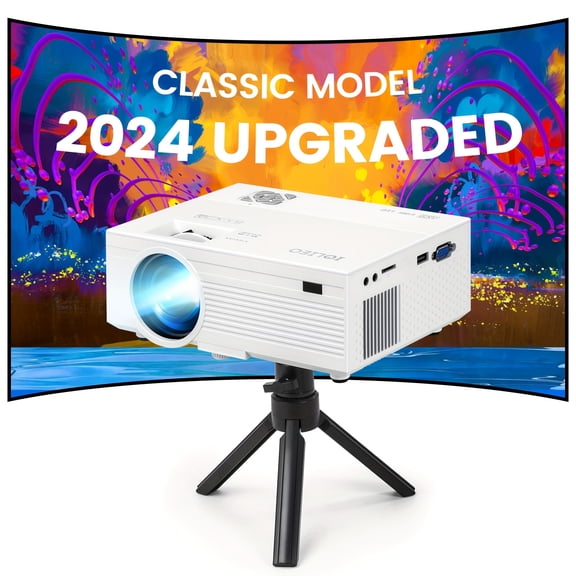 2024 Upgraded Mini Projector, Wireless to Earphones & Speakers, Full HD 1080P Portable Projector for Home Theater, Streaming Devices, Phone, Game Console, Party & Movie Night Gift