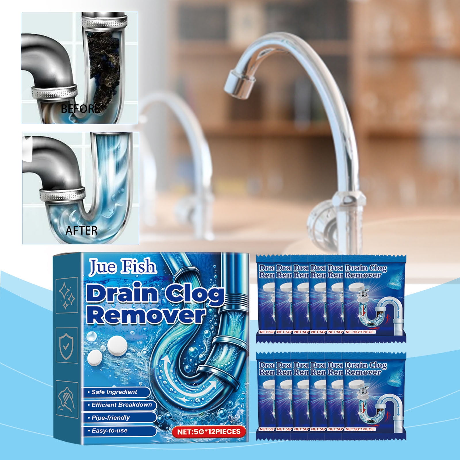 2024 Upgraded Pipe Unclogging Foaming Tablets Powerful Dissolving