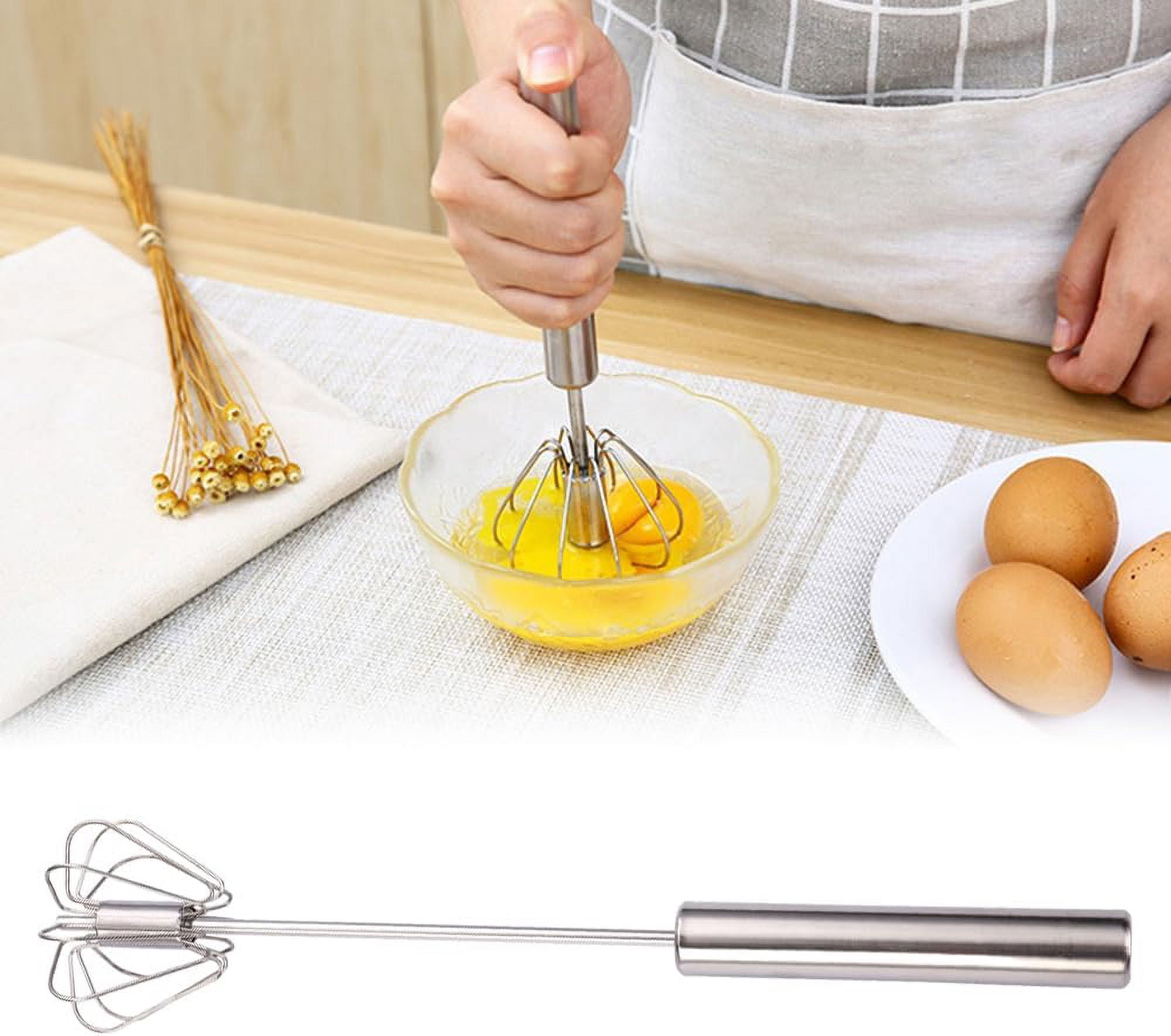 Semi-automatic Whisk, Stainless Steel Egg Beater, Hand Push Rotary Whisks Mixer , Silver