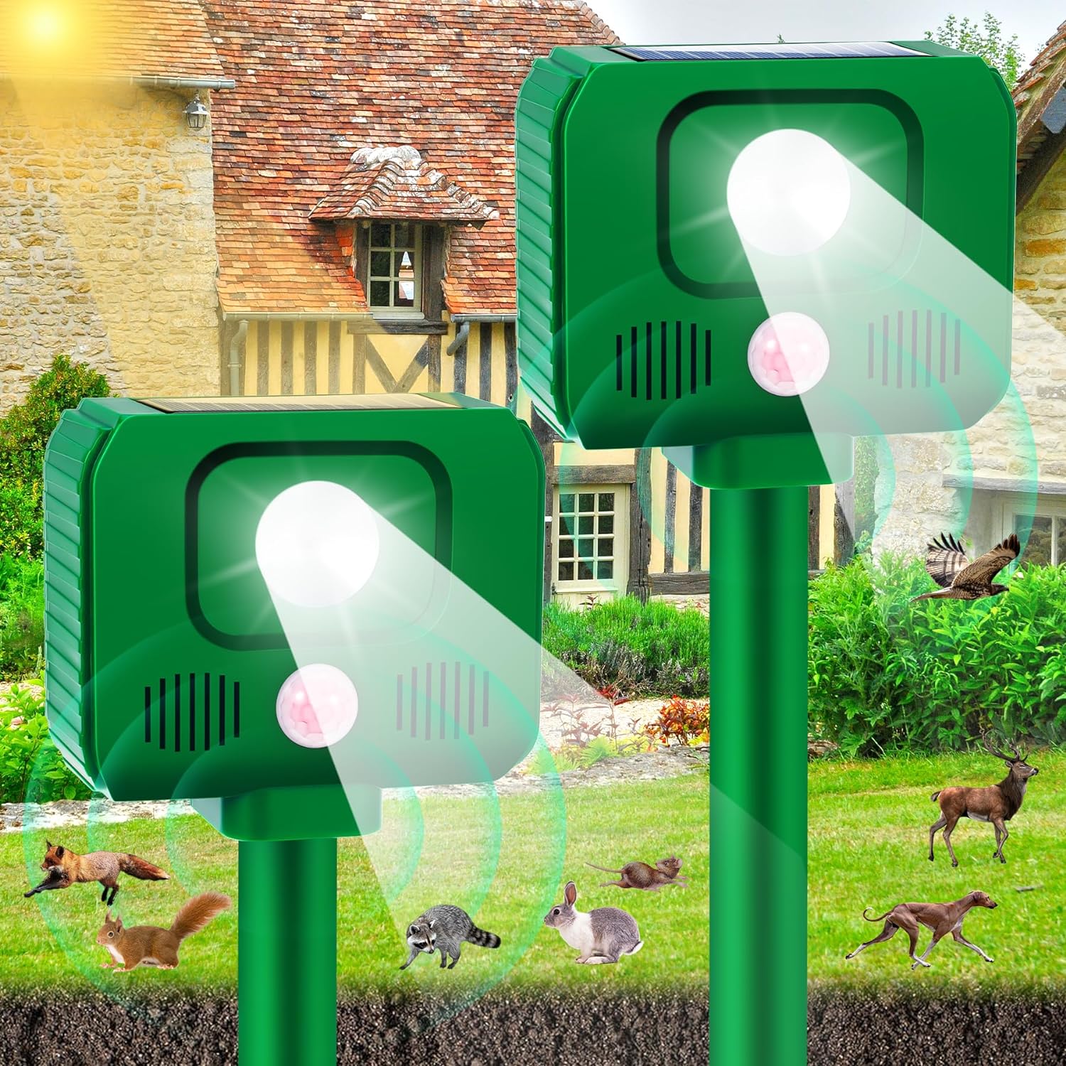 2024 Upgraded Ultrasonic Animal Repeller Outdoor Deer Repellent Devices