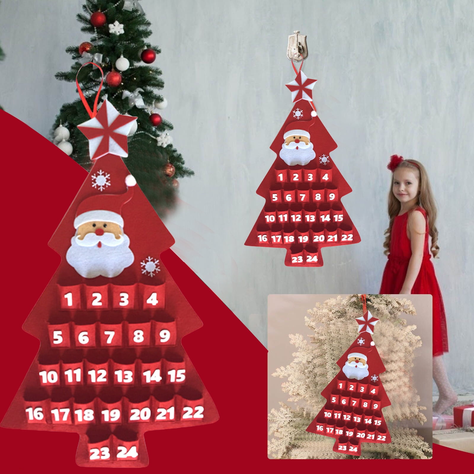 2024 Upgraded Version Christmas Tree Countdown Calendar Snowflake Santa Claus Calendar Three