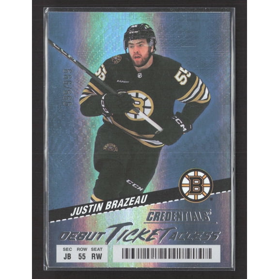 2024 Upper Deck Credentials Debut Ticket Access Justin Brazeau Boston Bruins #148 /999 Ice Hockey Card