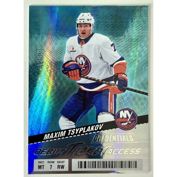 Near Mint 2024 Upper Deck Credentials Debut Ticket Access Maxim Tsyplakov Rookie /999 New York Islanders Hockey Card