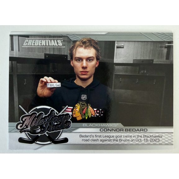 2024 Upper Deck Credentials Milestone Pucks Connor Bedard Chicago Blackhawks Insert Hockey Card