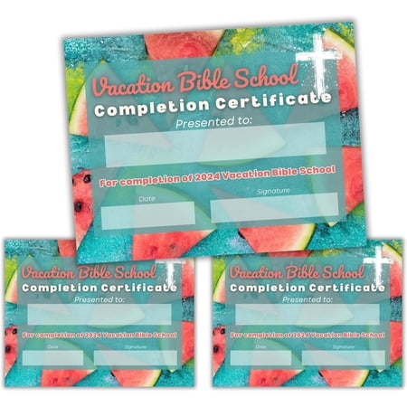 2024 VBS Vacation Bible School Certificate of Completion Award 50 pk 8.5x11 Attendance for Kids Watermelon Fruit of The Spirit Award Participation