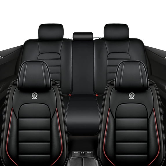 2024 for VOLKSWAGEN ATLAS CROSS SPORT Car Seat Cover, Black and Red Edges Car Seat Covers, Leather 5 Seats Full Set With Lumbar Support Waterproof, Protect Car Seats