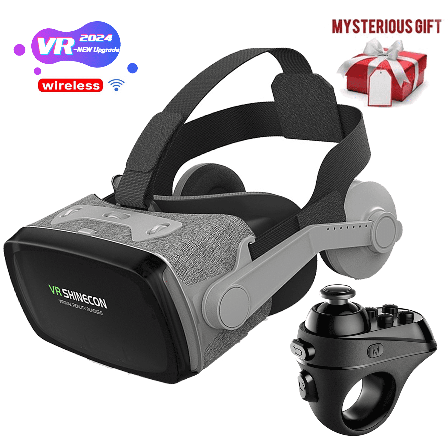 2024 VR Headset for iPhone & Android Phones, 3D Virtual Reality Wireless Bluetooth Glasses Goggles with Remote Controller for Play Game Watching Movie 4.7-6.2 inch Phone,with Mystery Gift