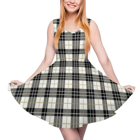 2024 Clothing Graphic Women Dress Skate Oversize Wear Street Sleeveless Dresses Beach Print Vintage Dress Plaid White And Black