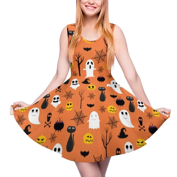 2024 Vestido Print Women Dress Skate Oversized Casual Waist High Dresses Club Print Web Spider Dress Halloween Fun