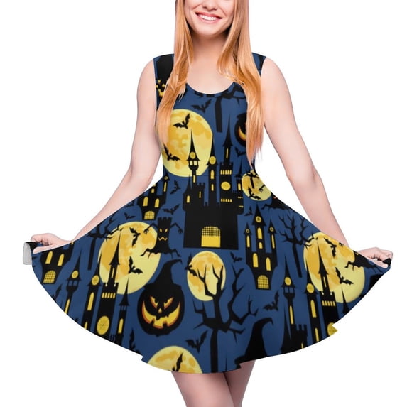 2024 Vestido Print Women Dress Skate Oversized Casual Waist High Dresses Club Print Web Spider Dress Halloween Fun