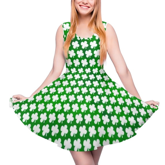 2024 Vestidos Oversize Lady Summer Dress Skate Printed Casual Waist High Dresses Kawaii Day Patricks Saint Lucky Dress Shamrock Green