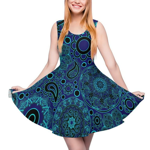 2024 Vestidos Oversized Summer Dress Skate Printed Casual Waist High Dresses Beach Black And Gold Dress Print Paisley Vintage