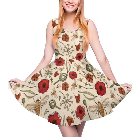 2024 Vestidos Printed Female Dress Skate Oversize Casual Waist High Dresses Beach Boho Happy Bee Geometric Dress Bees Bumble