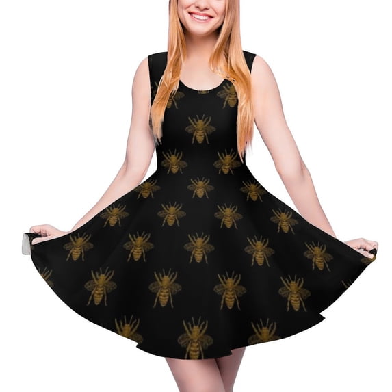 2024 Vestidos Printed Female Dress Skate Oversize Casual Waist High Dresses Beach Boho Happy Bee Geometric Dress Bees Bumble