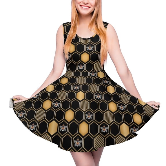 2024 Vestidos Printed Female Dress Skate Oversize Casual Waist High Dresses Beach Boho Happy Bee Geometric Dress Bees Bumble