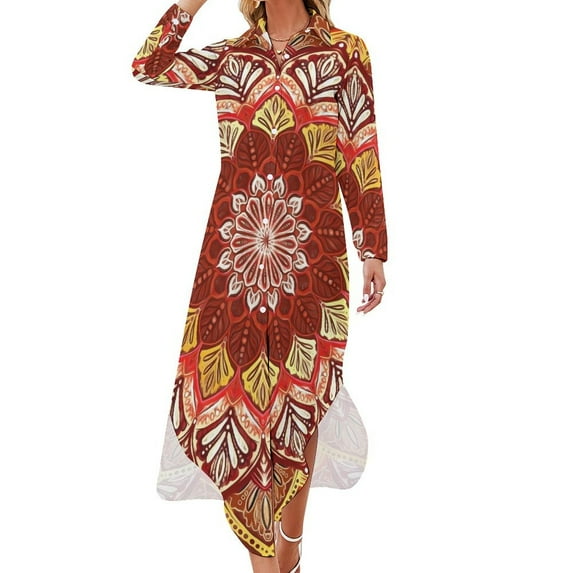 2024 Vintage Boho Floral Casual Dress Blue Mandala Street Fashion Dresses Long Sleeve Elegant Womens V Neck Oversized Chiffon Dress