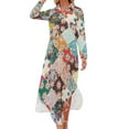 thumbnail image 1 of 2024 Vintage Boho Floral Casual Dress Blue Mandala Street Fashion Dresses Long Sleeve Elegant Womens V Neck Oversized Chiffon Dress, 1 of 7