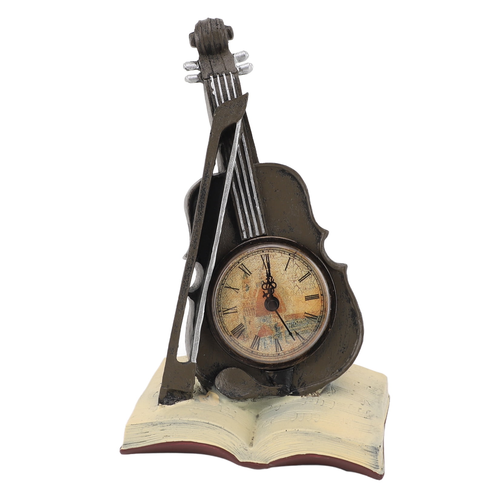 2024 Vintage Design Violin Clock Rests On A Sheet Music Book Resin